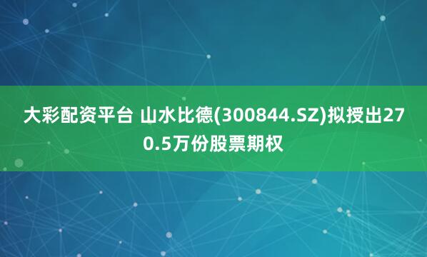 大彩配资平台 山水比德(300844.SZ)拟授出270.5万份股票期权